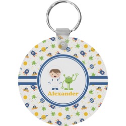 Boy's Space Themed Round Plastic Keychain (Personalized)