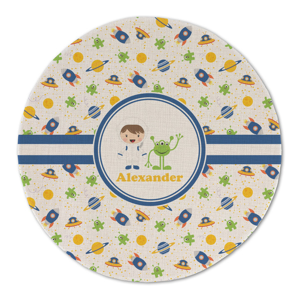 Custom Boy's Space Themed Round Linen Placemat - Single Sided (Personalized)