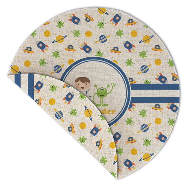 Boy's Space Themed Round Linen Placemats - Front (folded corner double sided)