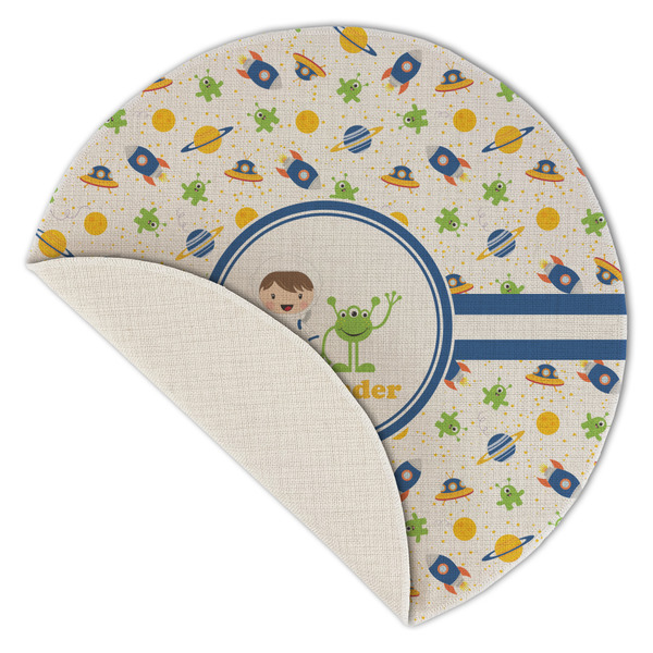Boy's Space Themed Round Linen Placemats - Front (folded corner single sided)