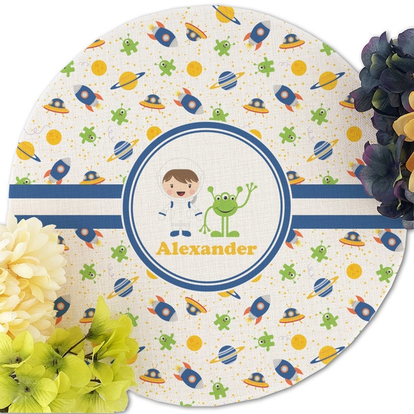 Boy's Space Themed Round Linen Placemats - Front (w flowers)