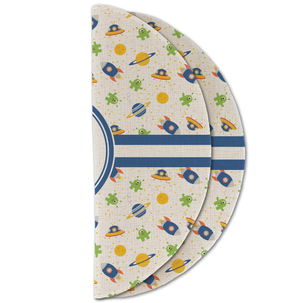 Boy's Space Themed Round Linen Placemats - HALF FOLDED (double sided)