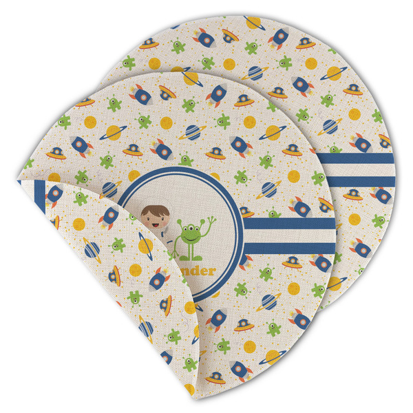 Custom Boy's Space Themed Round Linen Placemat - Double Sided (Personalized)