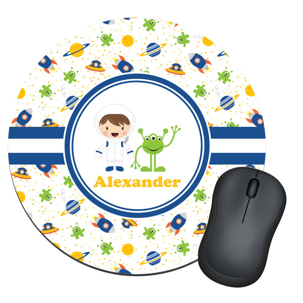 Custom Boy's Space Themed Round Mouse Pad (Personalized)