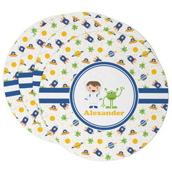 Boy's Space Themed Round Paper Coasters w/ Name or Text