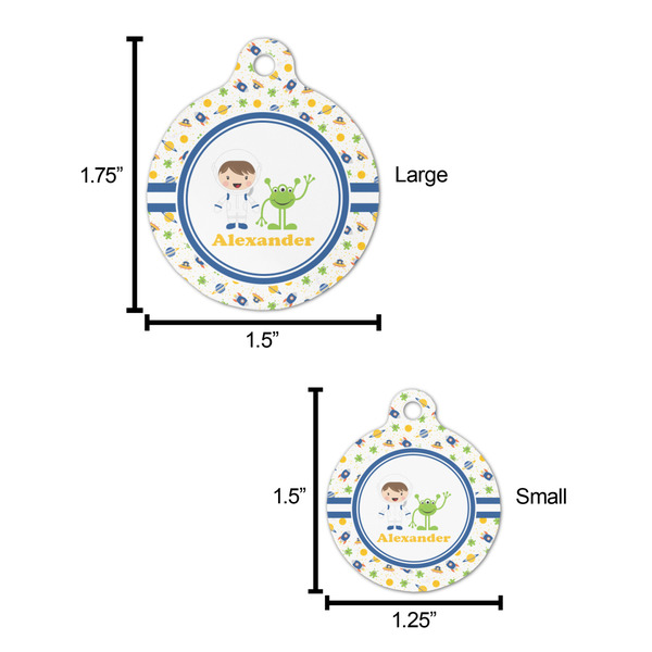 Boy's Space Themed Round Pet ID Tag - Large - Comparison Scale