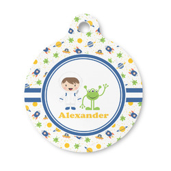Boy's Space Themed Round Pet ID Tag - Small (Personalized)