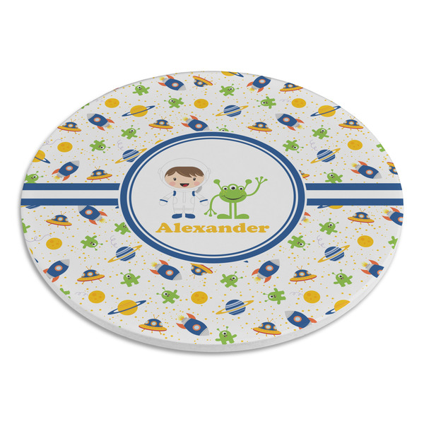 Boy's Space Themed Round Stone Trivet - Angle View