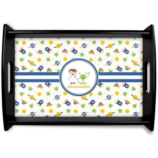 Custom Boy's Space Themed Black Wooden Tray - Small (Personalized)