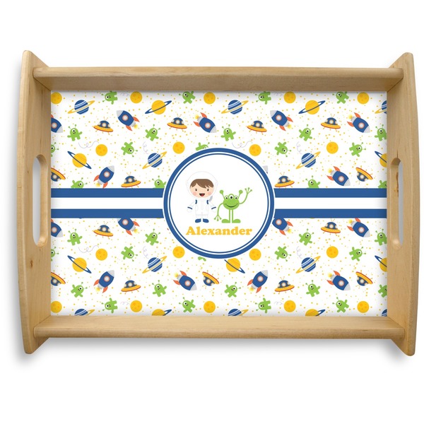 Custom Boy's Space Themed Natural Wooden Tray - Large (Personalized)