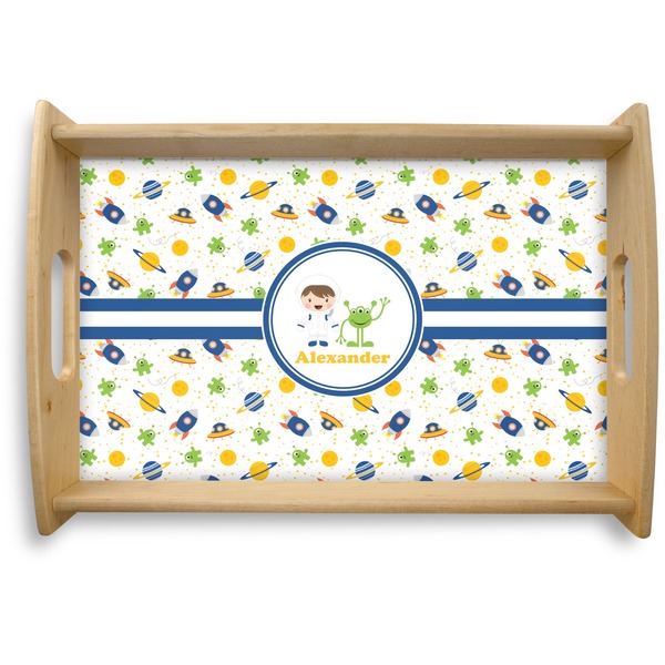 Custom Boy's Space Themed Natural Wooden Tray - Small (Personalized)