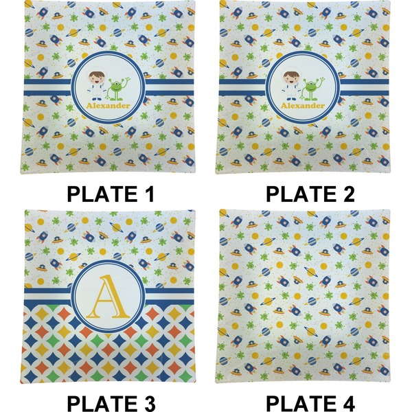 Boy's Space Themed Set of Square Dinner Plates (Approval)