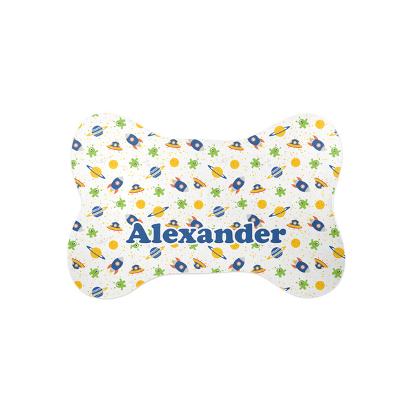 Custom Boy's Space Themed Bone Shaped Dog Food Mat (Small) (Personalized)