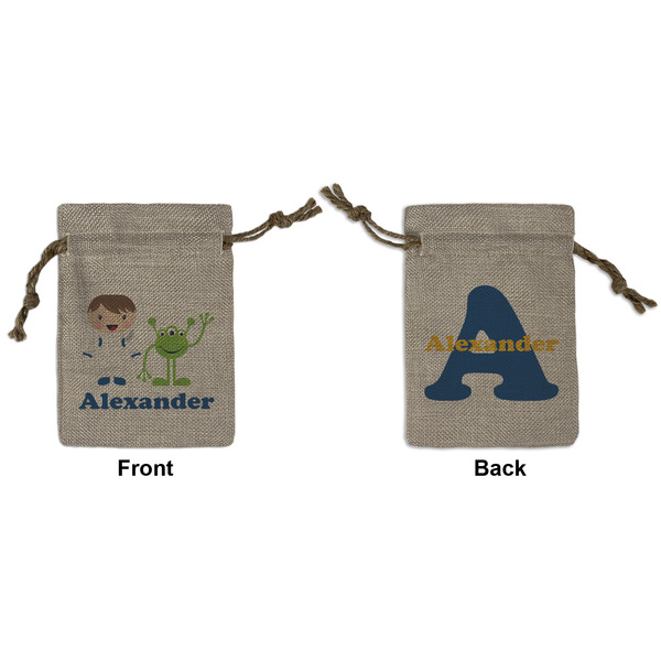Custom Boy's Space Themed Small Burlap Gift Bag - Front & Back (Personalized)