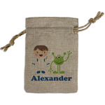 Boy's Space Themed Small Burlap Gift Bag - Front (Personalized)