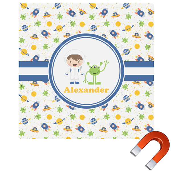 Custom Boy's Space Themed Square Car Magnet - 6" (Personalized)