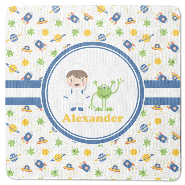Custom Boy's Space Themed Square Rubber Backed Coaster (Personalized)