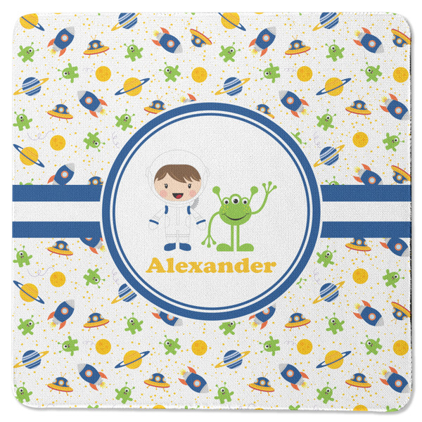 Custom Boy's Space Themed Square Rubber Backed Coaster (Personalized)