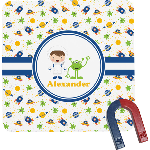 Custom Boy's Space Themed Square Fridge Magnet (Personalized)
