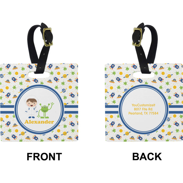 Boy's Space Themed Square Luggage Tag (Front + Back)
