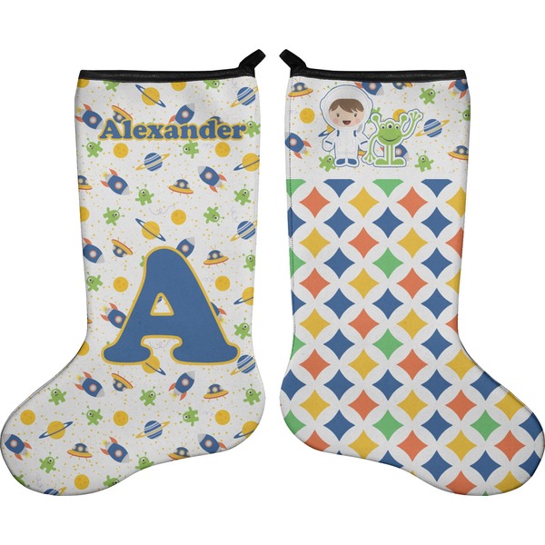 Custom Boy's Space Themed Holiday Stocking - Double-Sided - Neoprene (Personalized)