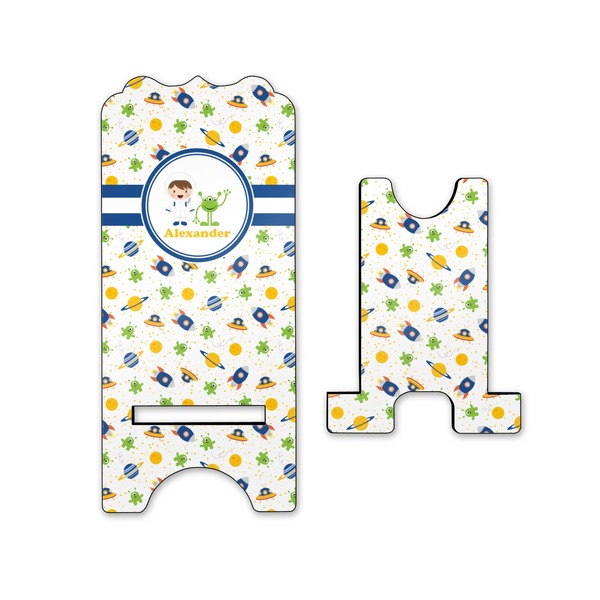 Boy's Space Themed Stylized Phone Stand - Front & Back - Small