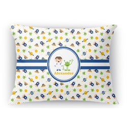 Boy's Space Themed Rectangular Throw Pillow Case - 12"x18" (Personalized)