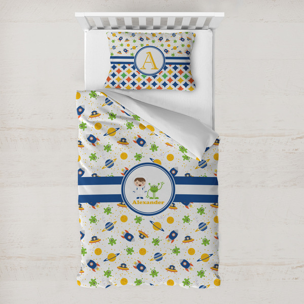 Custom Boy's Space Themed Toddler Bedding w/ Name or Text
