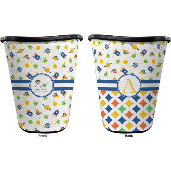 Boy's Space Themed Trash Can Black - Front and Back - Apvl