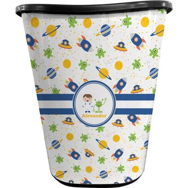 Custom Boy's Space Themed Waste Basket - Double Sided (Black) (Personalized)