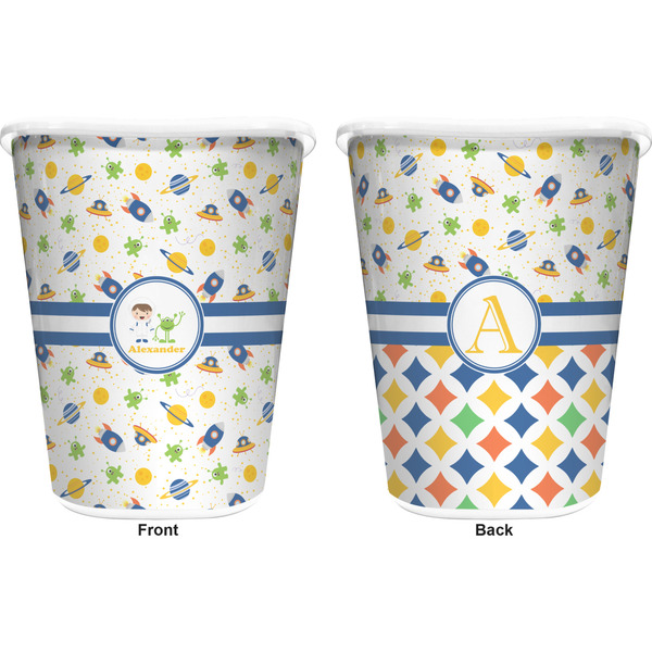 Boy's Space Themed Trash Can White - Front and Back - Apvl
