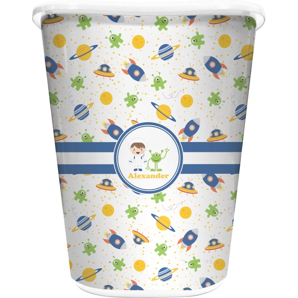 Custom Boy's Space Themed Waste Basket - Double Sided (White) (Personalized)