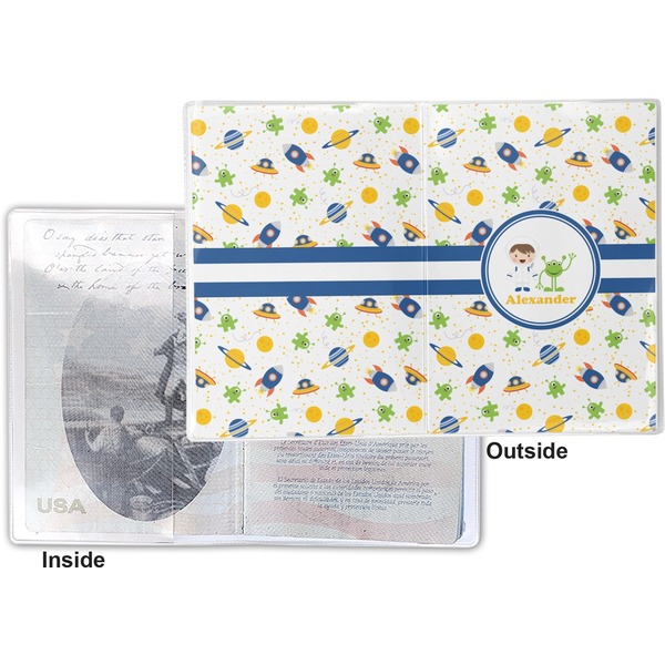 Boy's Space Themed Vinyl Passport Holder - Flat Front and Back