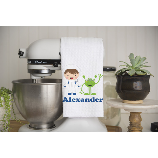 Boy's Space Themed Waffle Weave Towel - Lifestyle - Partial Print