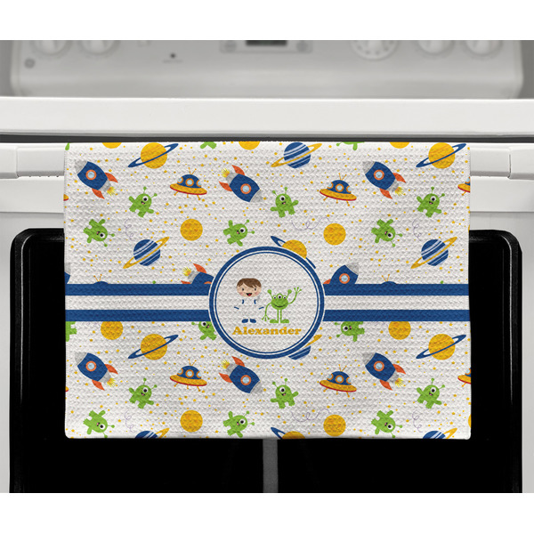 Boy's Space Themed Waffle Weave Towel - Full Color Print - Lifestyle2 Image
