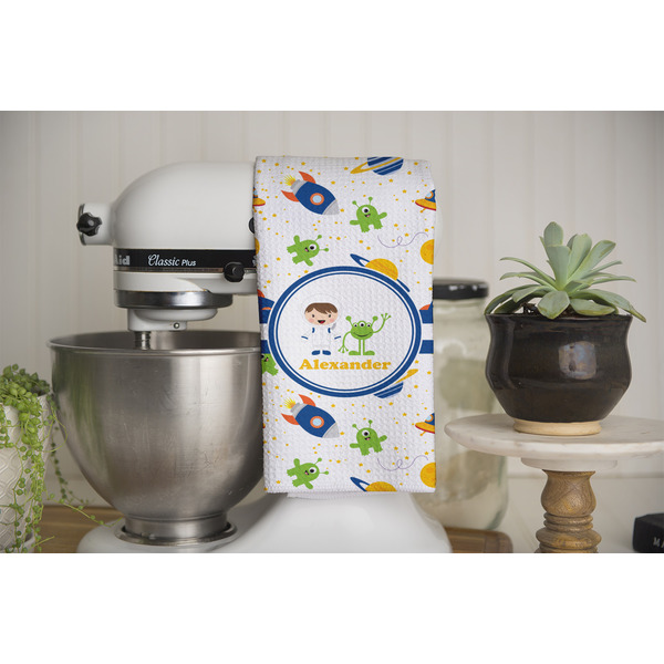 Boy's Space Themed Waffle Weave Towel - Full Color Print - Lifestyle Image