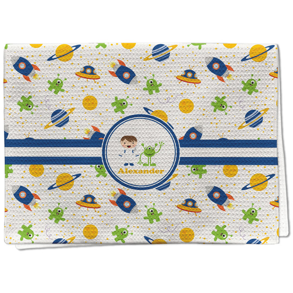Custom Boy's Space Themed Kitchen Towel - Waffle Weave - Full Color Print (Personalized)