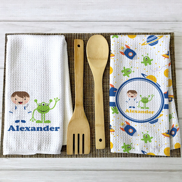 Boy's Space Themed Waffle Weave Towels - 2 Print Styles