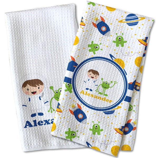 Boy's Space Themed Waffle Weave Towels - Two Print Styles