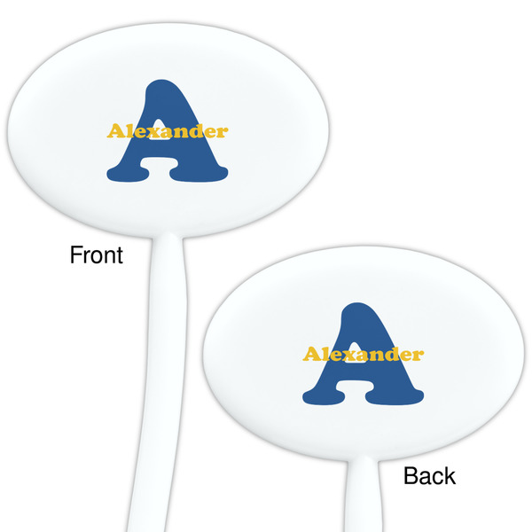 Boy's Space Themed White Plastic 7" Stir Stick - Double Sided - Oval - Front & Back