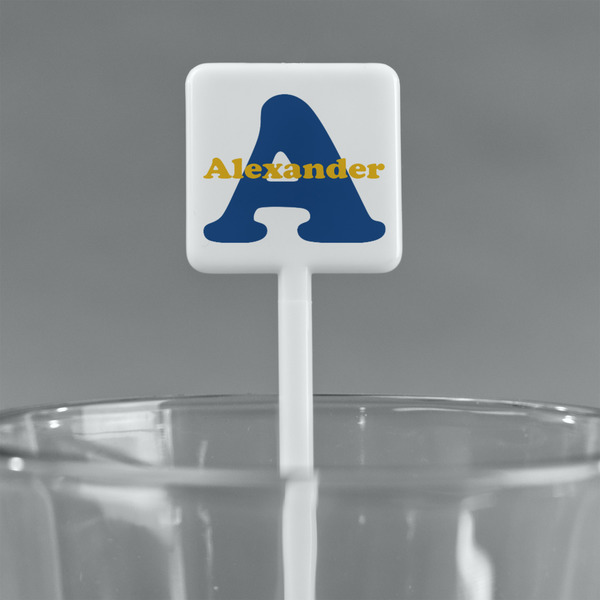 Boy's Space Themed White Plastic Stir Stick - Square - Main