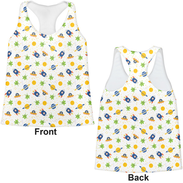Boy's Space Themed Womens Racerback Tank Tops - Medium - Front and Back