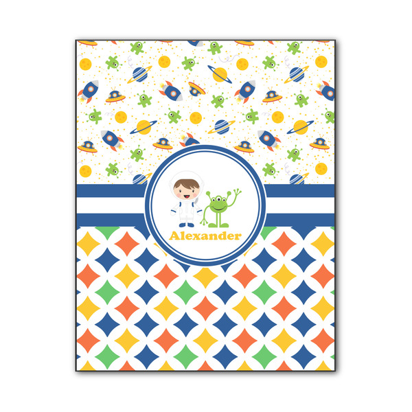 Custom Boy's Space & Geometric Print Wood Print - 11x14 (Personalized)