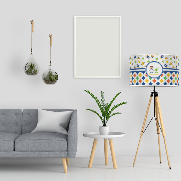 Boy's Space & Geometric Print 12" Drum Lampshade - LIFESTYLE