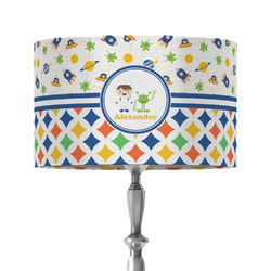 Boy's Space & Geometric Print 12" Drum Lamp Shade - Fabric (Personalized)