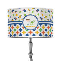 Boy's Space & Geometric Print 12" Drum Lamp Shade - Poly-film (Personalized)