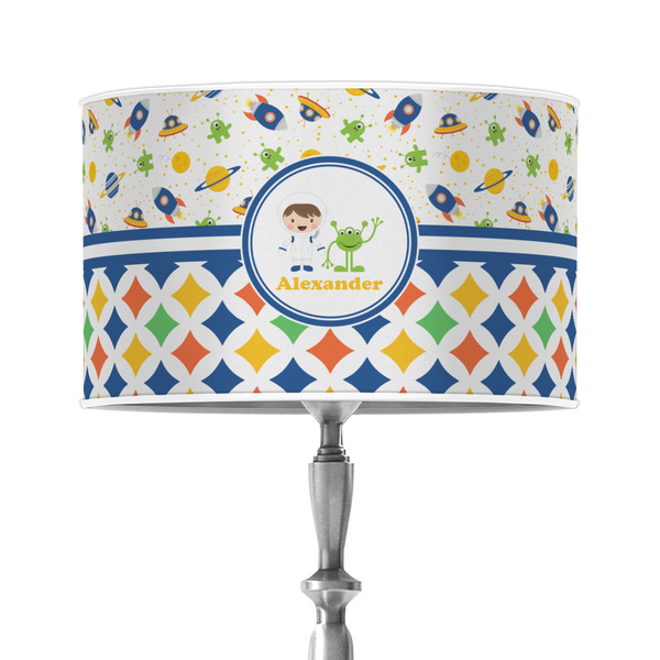Custom Boy's Space & Geometric Print 12" Drum Lamp Shade - Poly-film (Personalized)