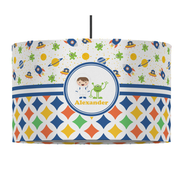 Boy's Space & Geometric Print 12" Drum Lampshade - PENDANT (Fabric)