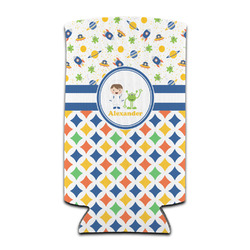Boy's Space & Geometric Print Can Cooler (tall 12 oz) (Personalized)