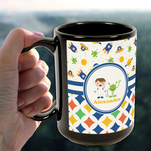 Boy's Space & Geometric Print 15oz. Black Mug - LIFESTYLE